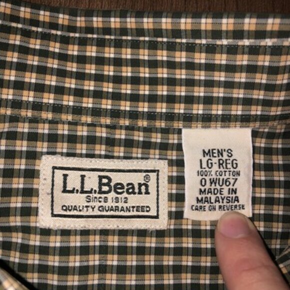 LL Bean Mens Button Up Collared Shirt Large Regular Green Plaid LG - Picture 3 of 10
